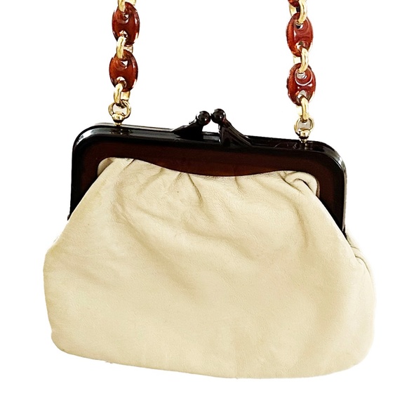 Vintage Walborg Made in Italy Petit Point Leather Bag With Lucine Chain Strap. - Picture 4 of 6